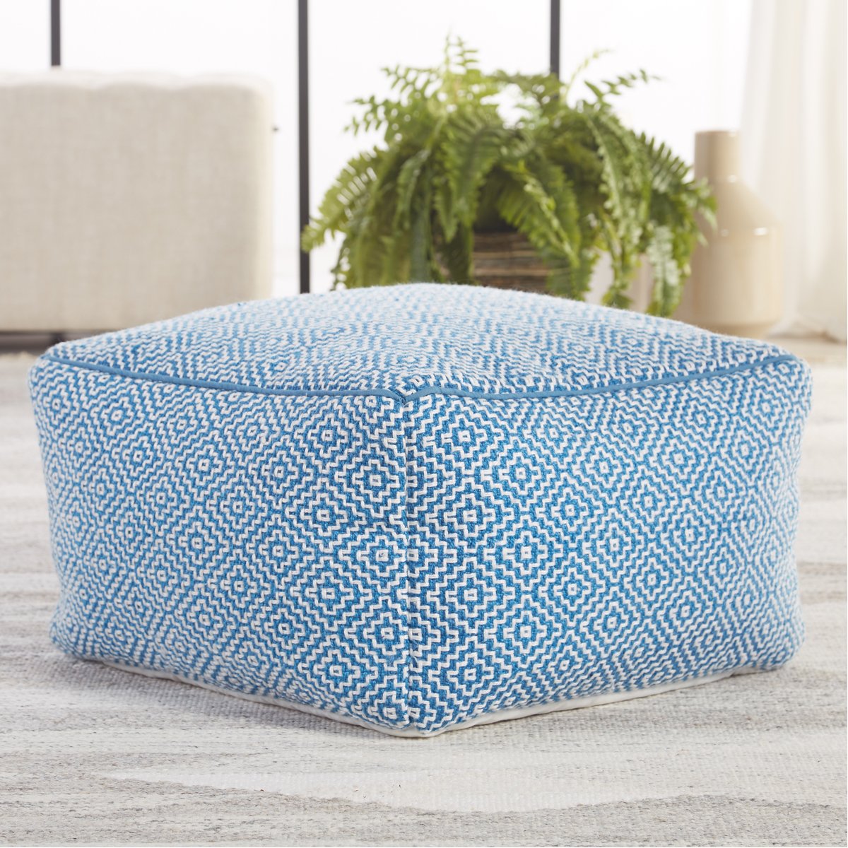 Jaipur Merida Loranca Trellis Geometric Blue White MRD03 Pouf