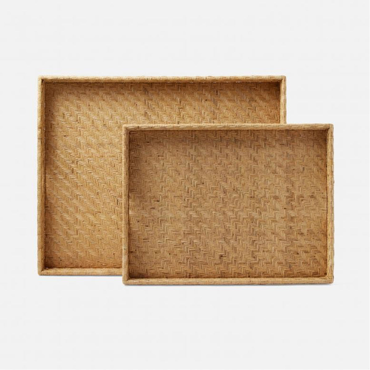 Made Goods Cadie Flat Rattan Rectangular Trays, 2-Piece Set