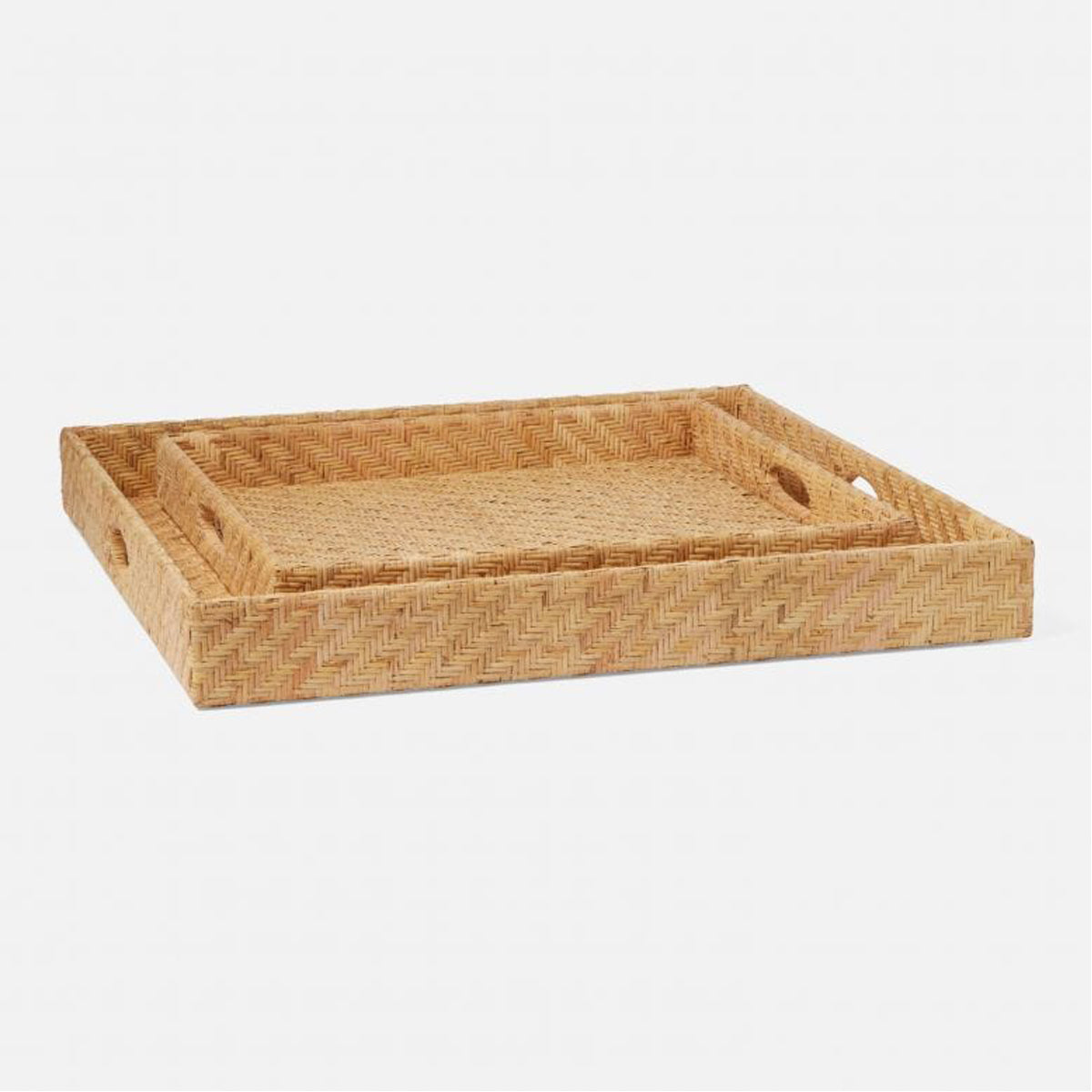 Made Goods Cadie Flat Rattan Square Trays, 2-Piece Set