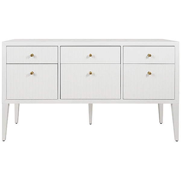 Worlds Away Fluted 6-Drawer Buffet with Brass Knobs