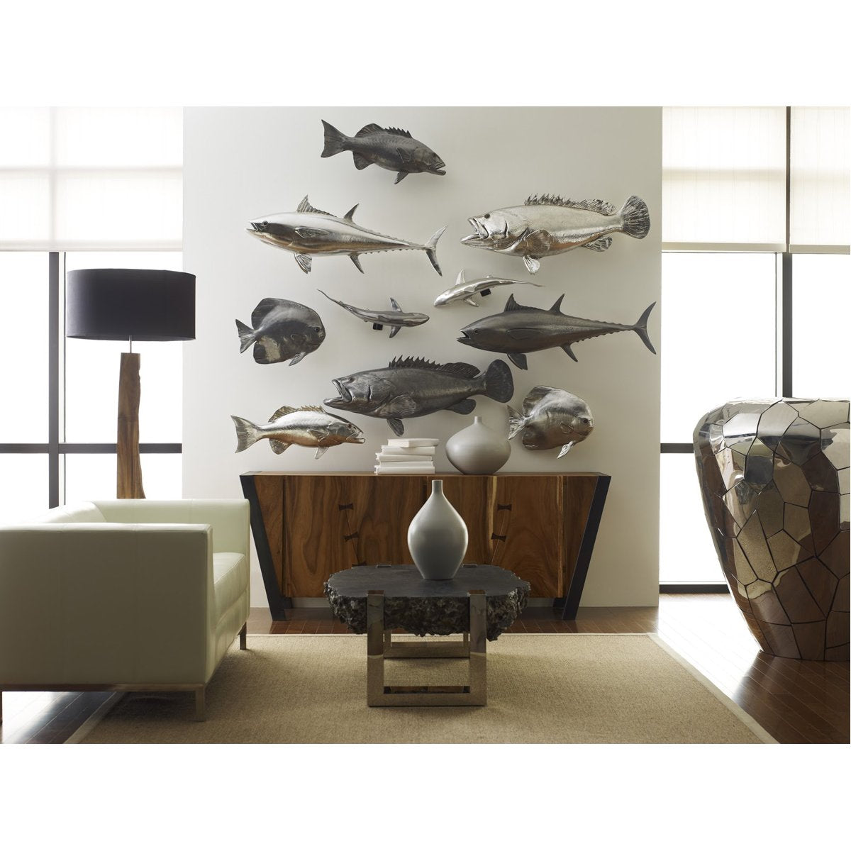 Phillips Collection Estuary Cod Fish Wall Sculpture, Silver Leaf