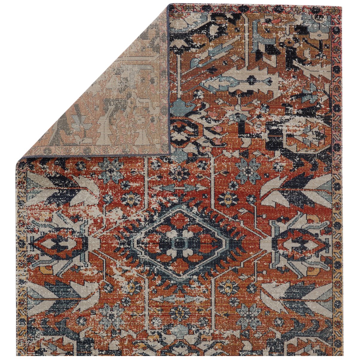 Jaipur Polaris Ansilar Medallion Floral Orange Blue POL27 Rug