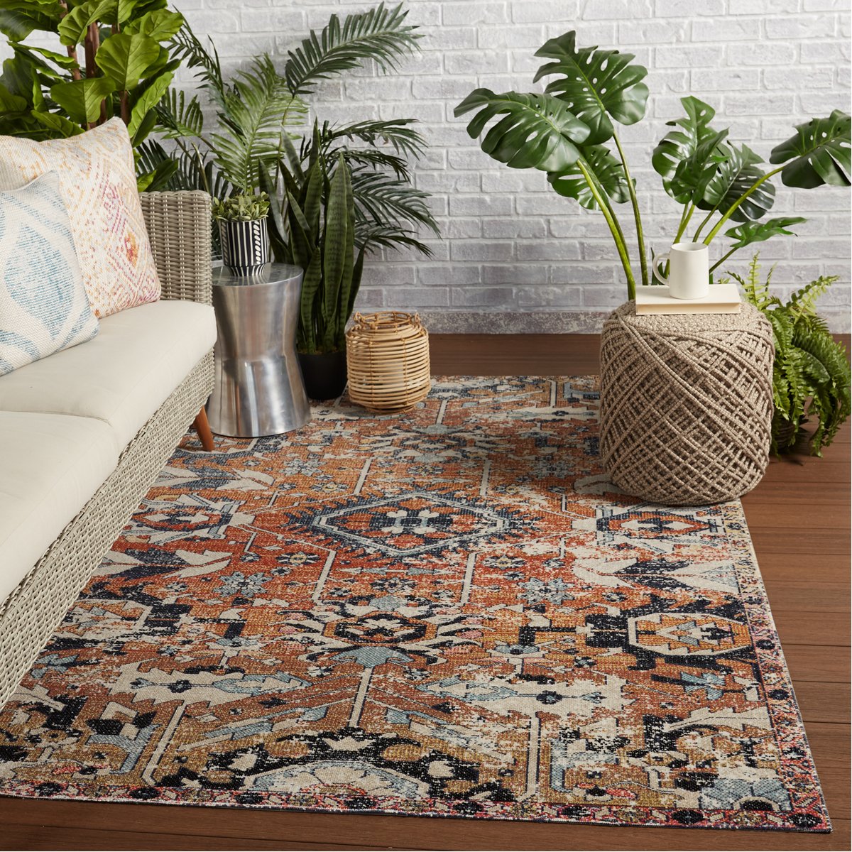 Jaipur Polaris Ansilar Medallion Floral Orange Blue POL27 Rug