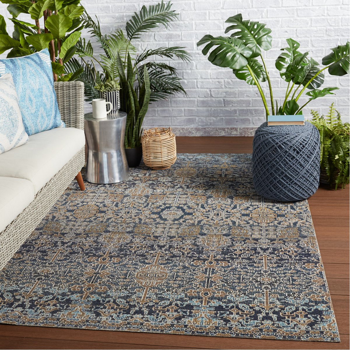 Jaipur Polaris Bodega Trellis Floral Dark Blue Gold POL31 Rug