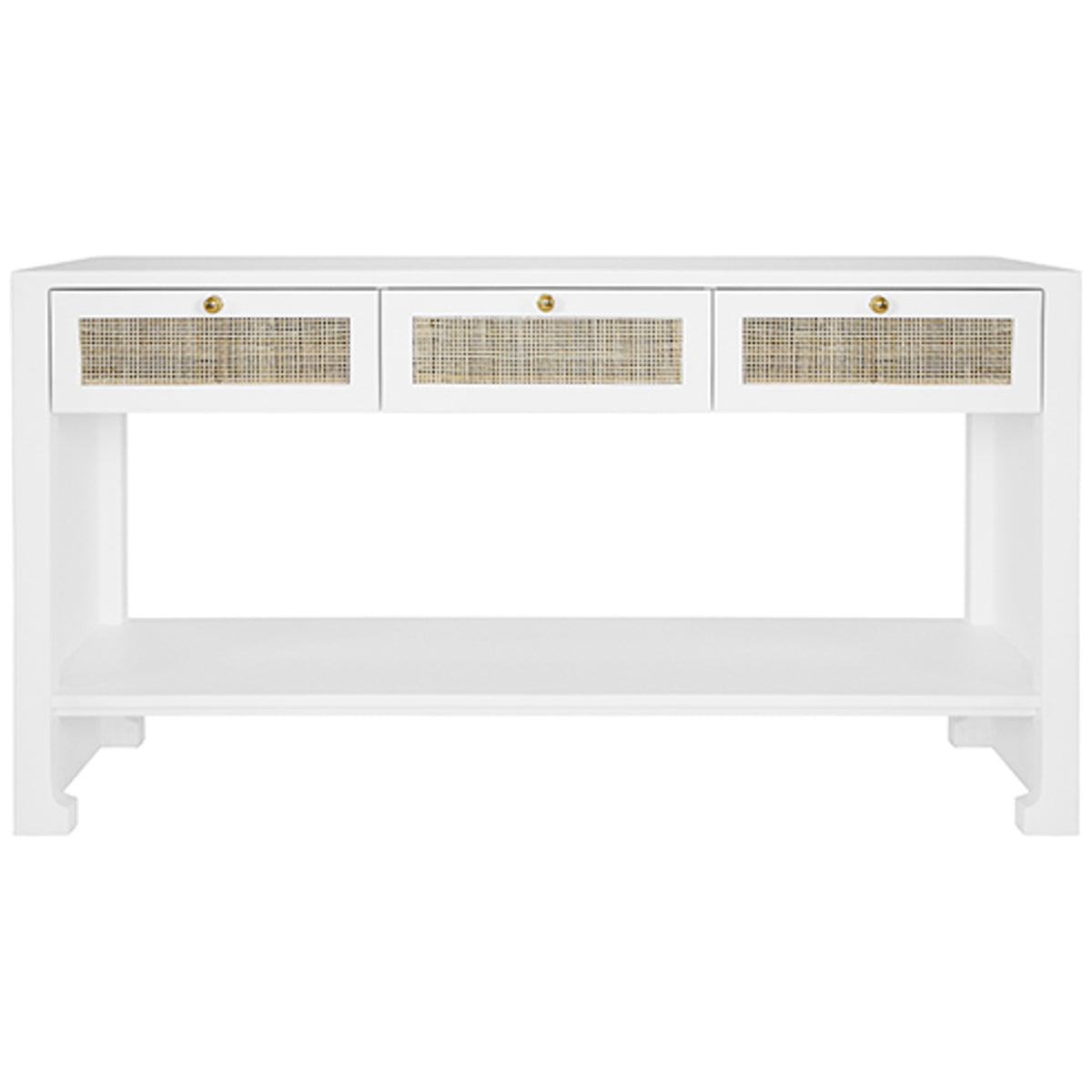 Worlds Away 3-Drawer Cane Console Table with Brass Hardware