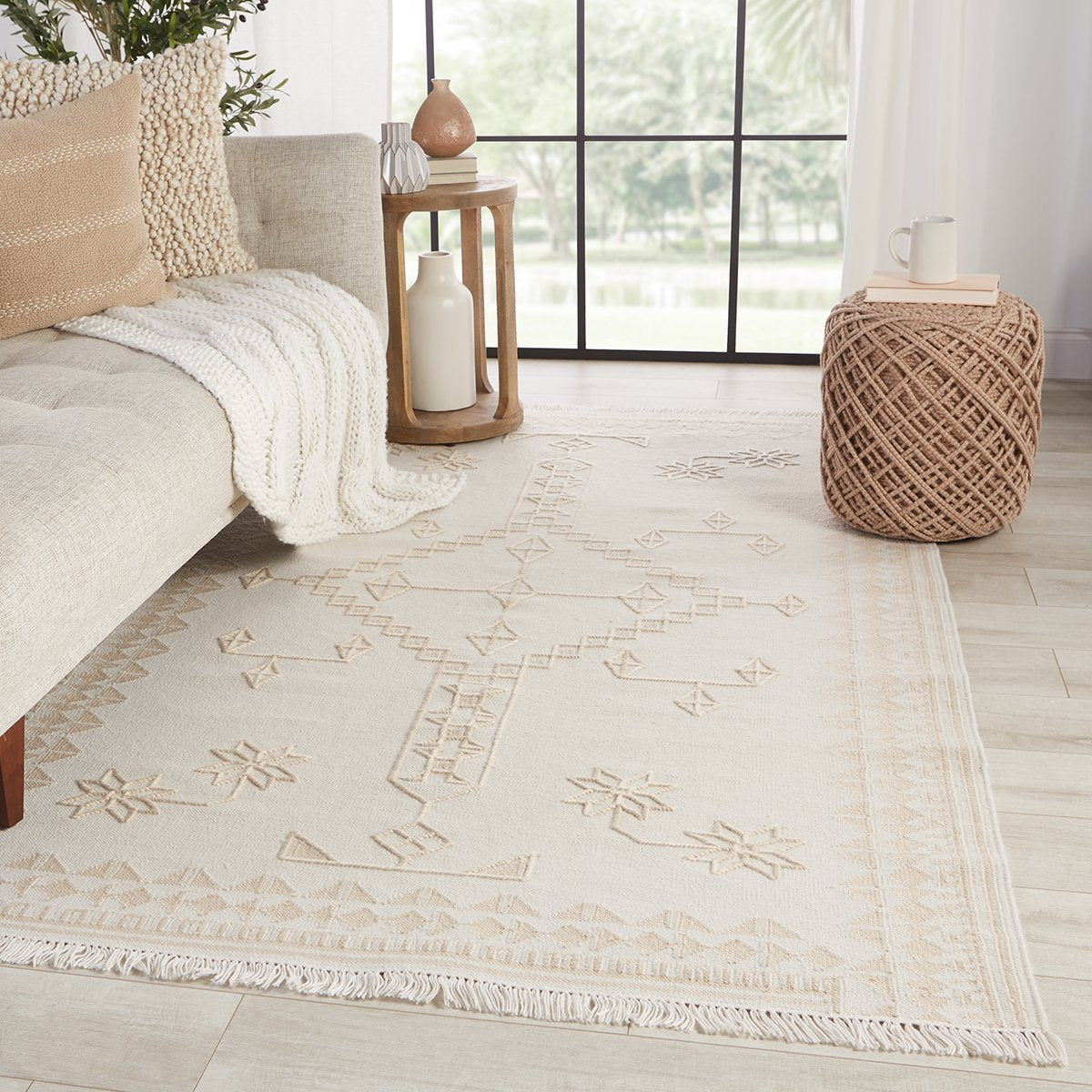 Jaipur Revelry Ollin Medallion Tribal White Cream RVR01 Rug