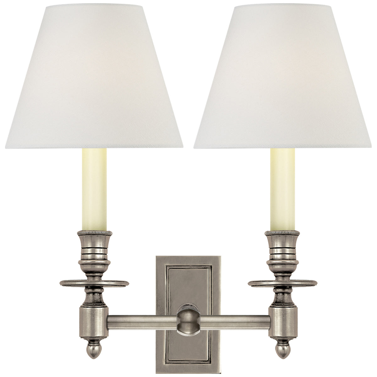 Visual Comfort French Double Library Sconce with Linen Shades