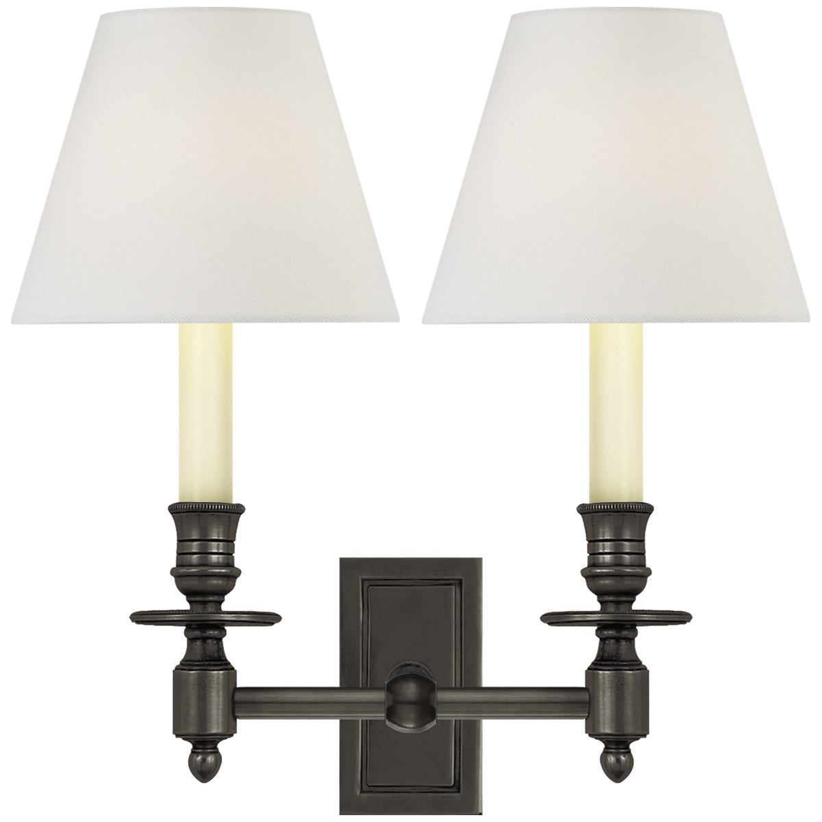 Visual Comfort French Double Library Sconce with Linen Shades