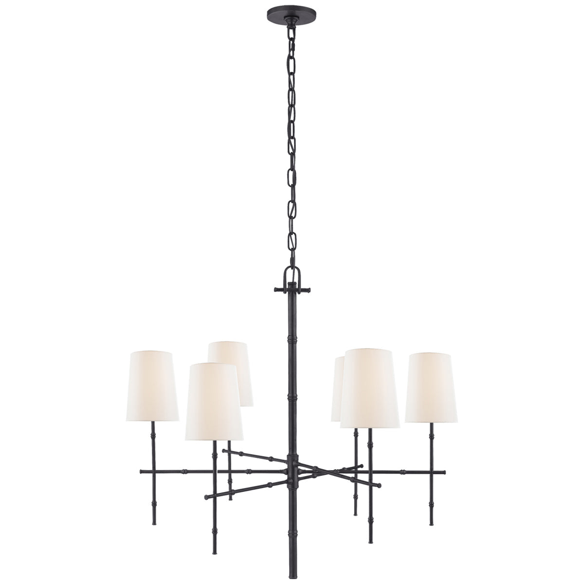 Visual Comfort Grenol Medium Modern Bamboo Chandelier with Linen Shade