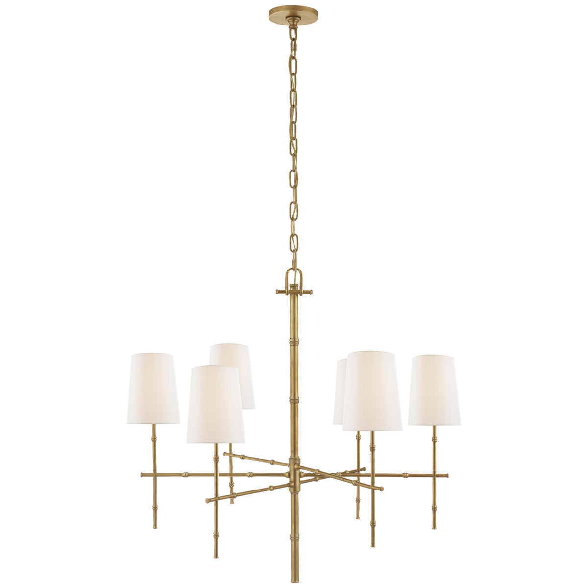 Visual Comfort Grenol Medium Modern Bamboo Chandelier with Linen Shade