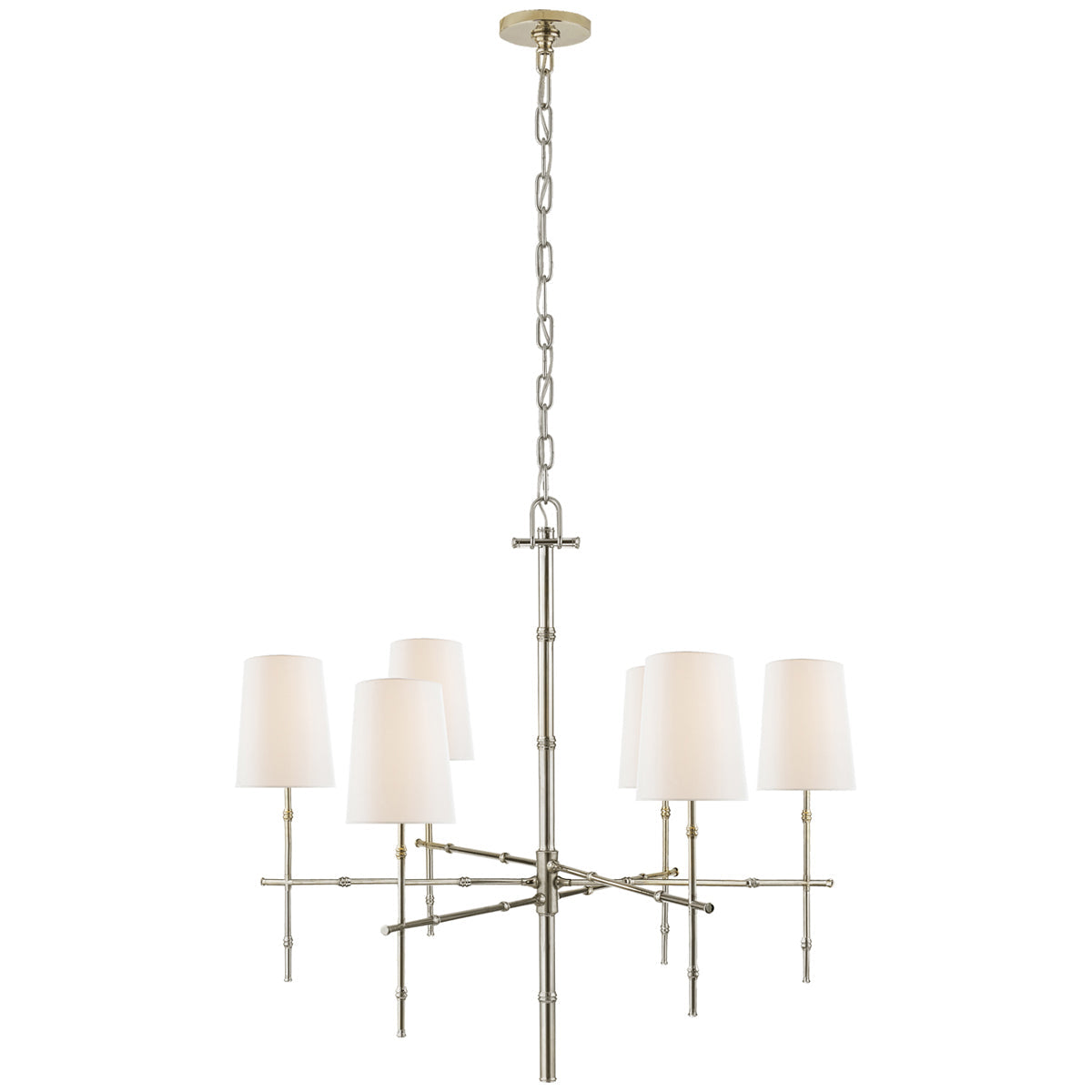 Visual Comfort Grenol Medium Modern Bamboo Chandelier with Linen Shade