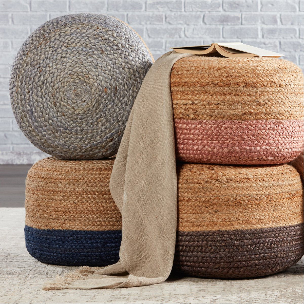 Jaipur Saba Oliana Ombre Stripes Blue Beige SAA10 Cylinder Pouf