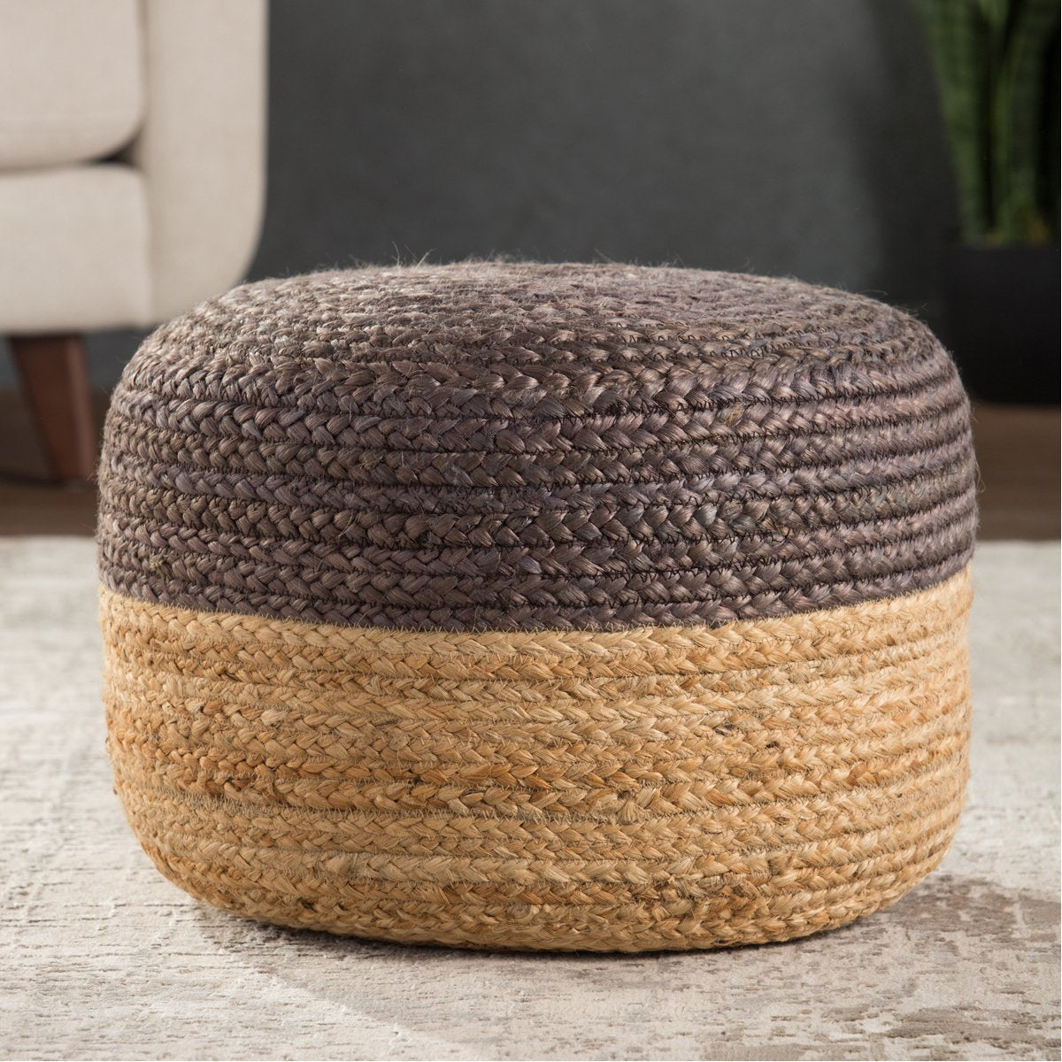 Jaipur Saba Oliana Ombre Stripes Dark Gray Beige SAA13 Cylinder Pouf