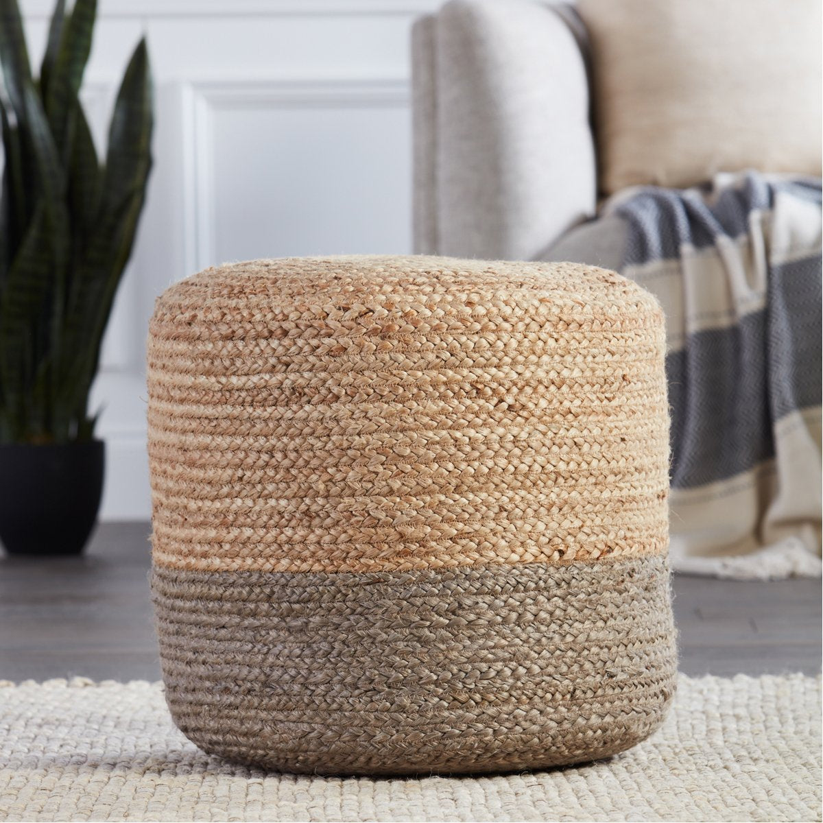 Jaipur Saba Oliana Ombre Stripes Taupe Beige SAA17 Cylinder Pouf