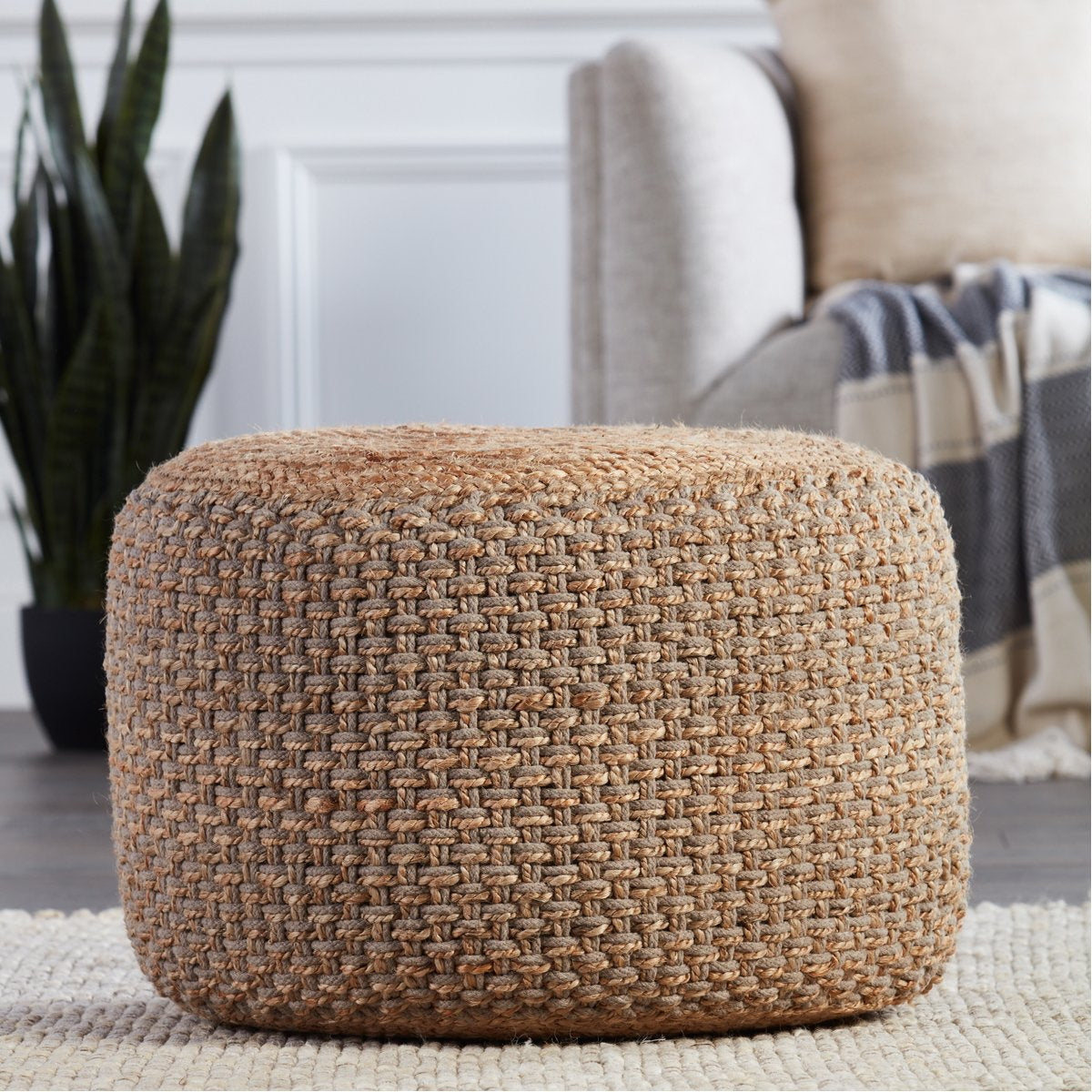 Jaipur Saba Kealani Trellis Textured Gray Beige SAA20 Cylinder Pouf