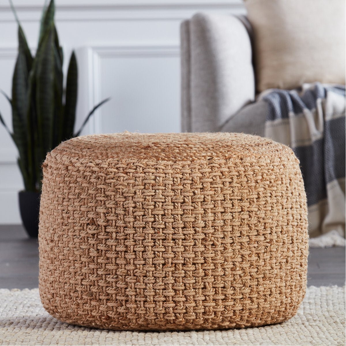 Jaipur Saba Kealani Trellis Textured Beige SAA21 Cylinder Pouf