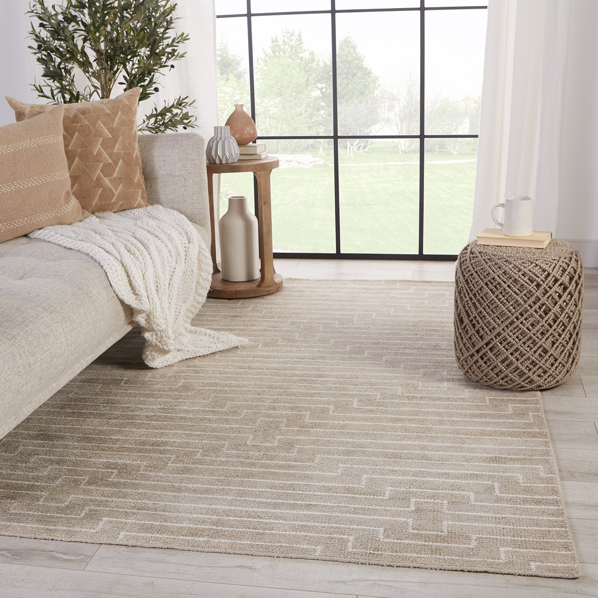 Jaipur Satellite Alloy Stripes Geometric Light Taupe White SAT08 Rug