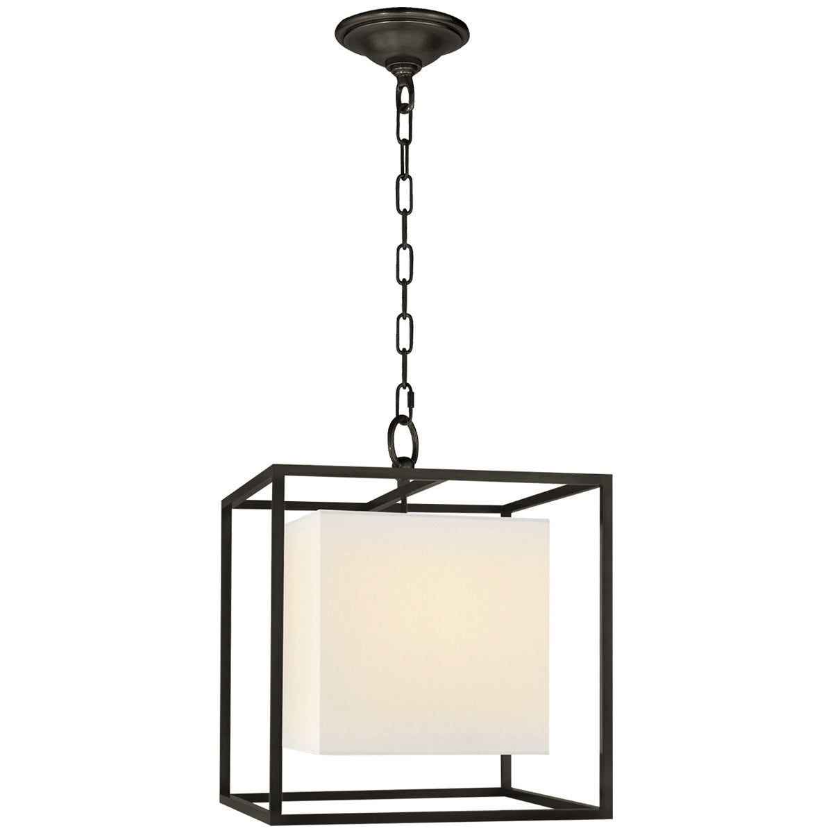 Visual Comfort Caged Small Lantern with Linen Shade