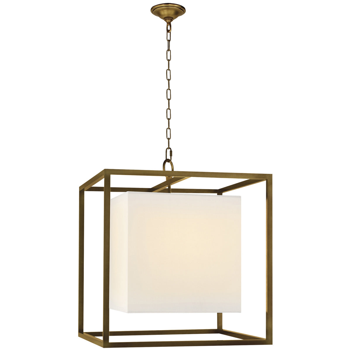 Visual Comfort Caged Medium Lantern with Linen Shade