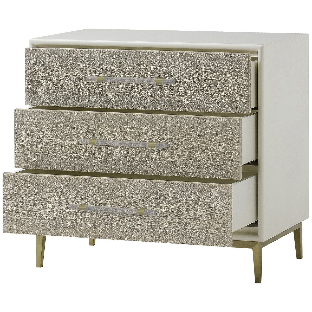 Sonder Living Alice 3-Drawer Nightstand - Emboss Faux Shagreen, Ivory