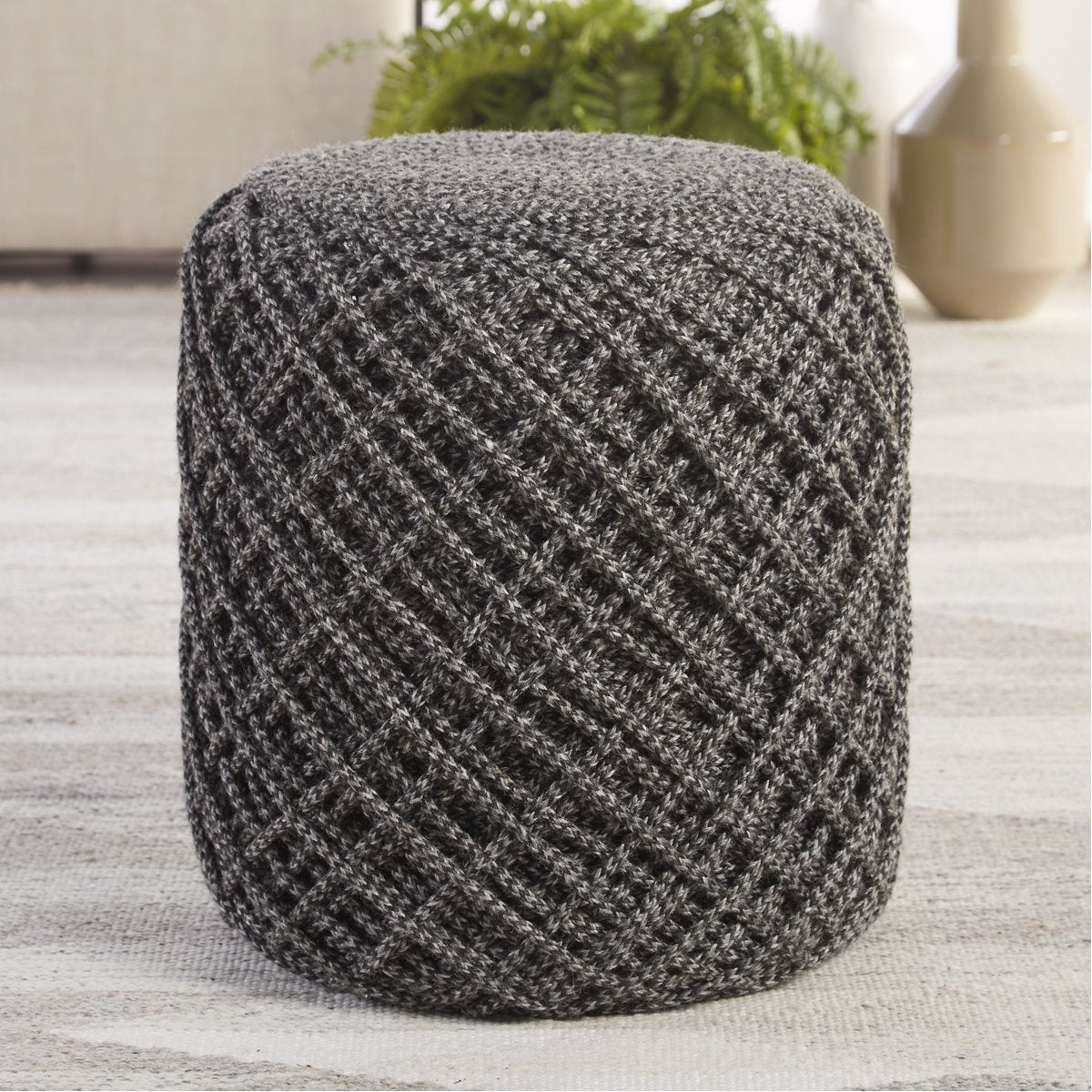 Jaipur Skandi Lykke Solid Gray Black SKA05 Pouf