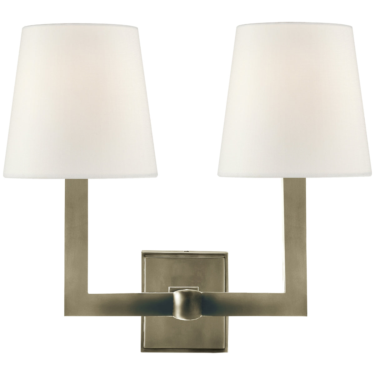 Visual Comfort Square Tube Double Sconce with Linen Shades