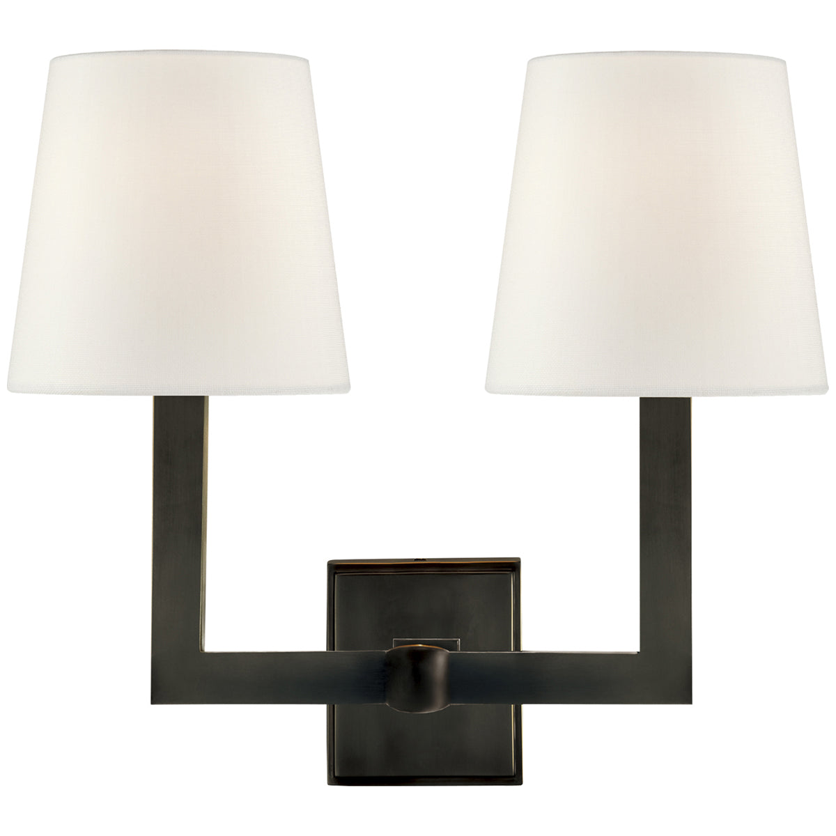 Visual Comfort Square Tube Double Sconce with Linen Shades