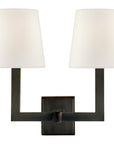 Visual Comfort Square Tube Double Sconce with Linen Shades