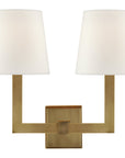 Visual Comfort Square Tube Double Sconce with Linen Shades