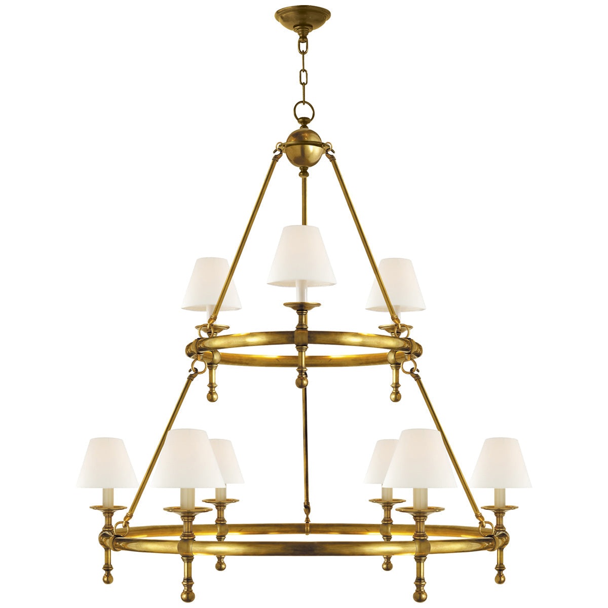 Visual Comfort Classic 2-Tier Ring Chandelier with Linen Shades