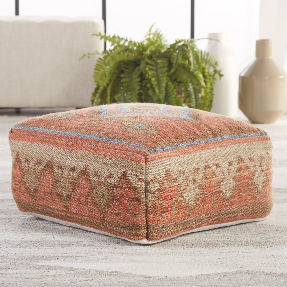 Jaipur Sundial Ember Tribal Medallion Orange Blue SND01 Pouf