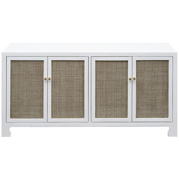 Worlds Away 4-Door Cane Cabinet with Brass Hardware