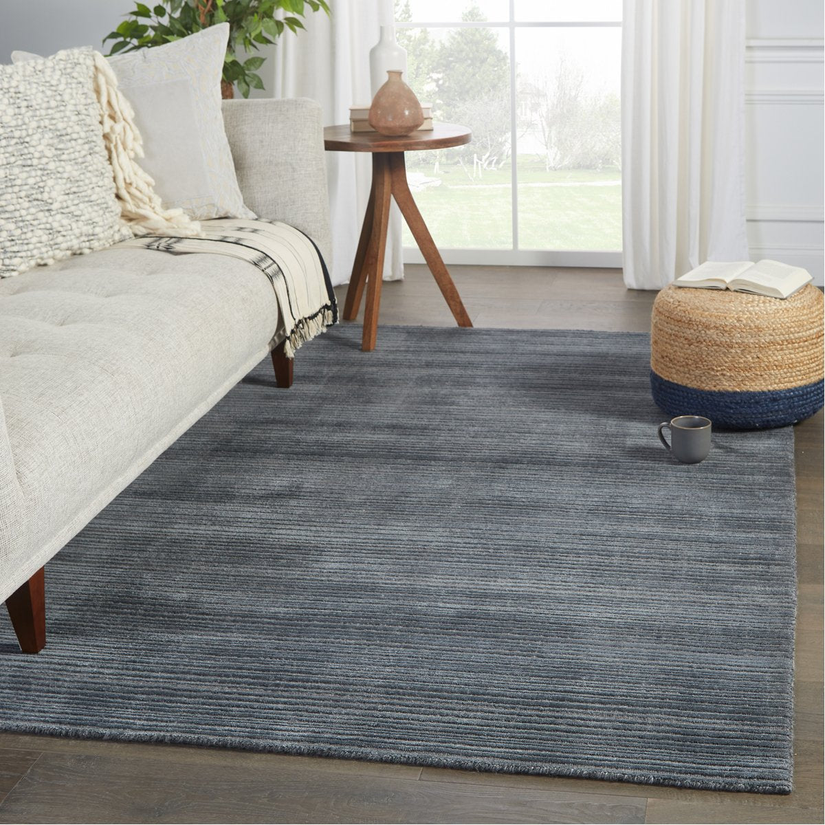 Jaipur Second Sunset Gradient Solid Stripes Dark Blue Gray SST05 Rug