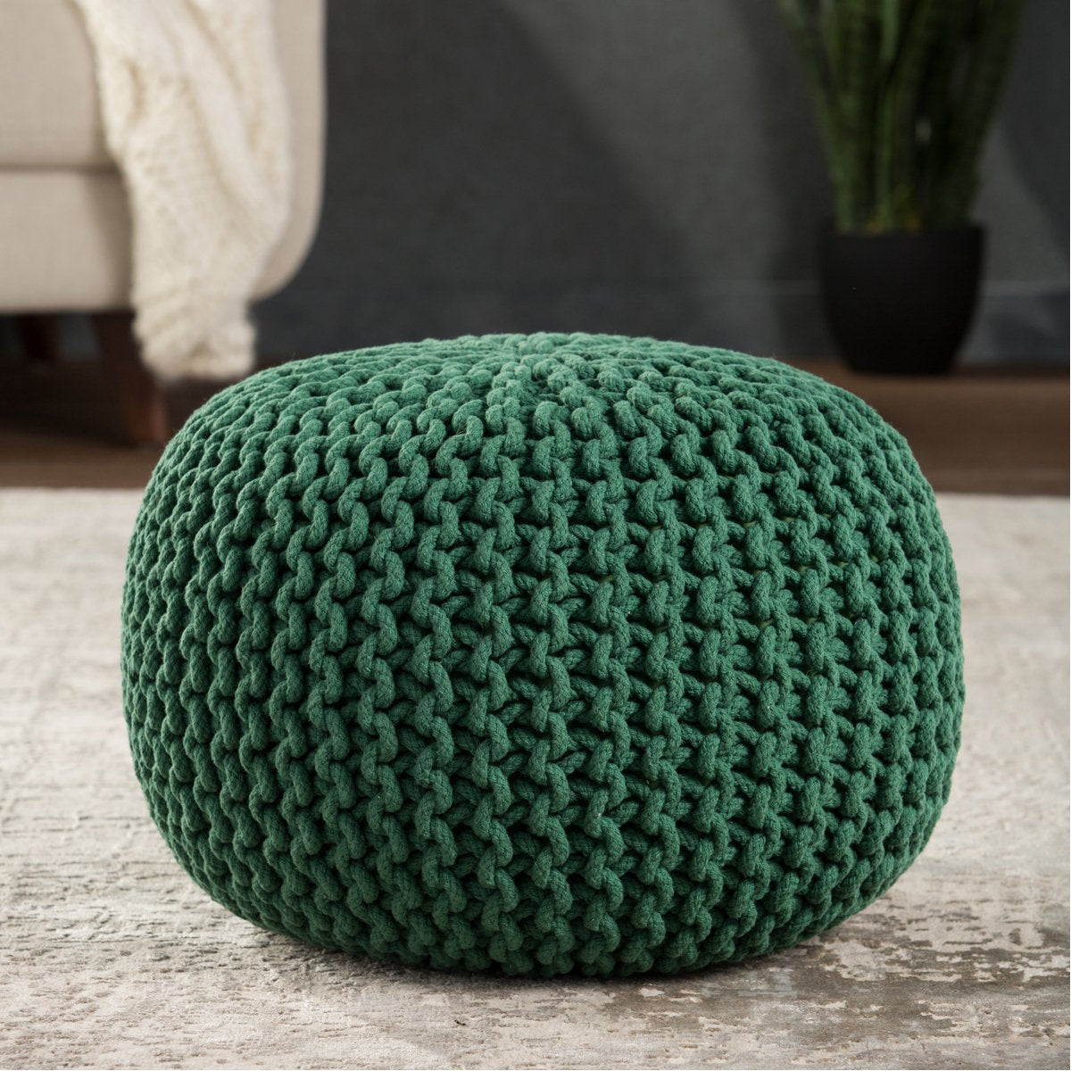 Jaipur Spectrum Textured Solid Green STP07 Round Pouf