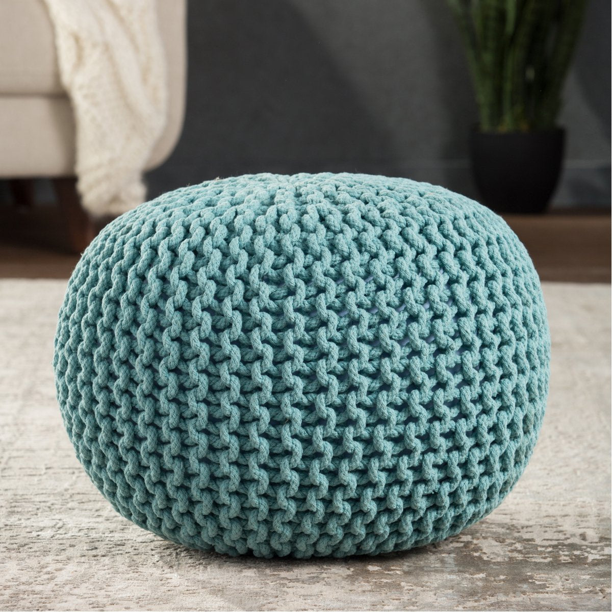 Jaipur Spectrum Textured Solid Aqua STP10 Round Pouf