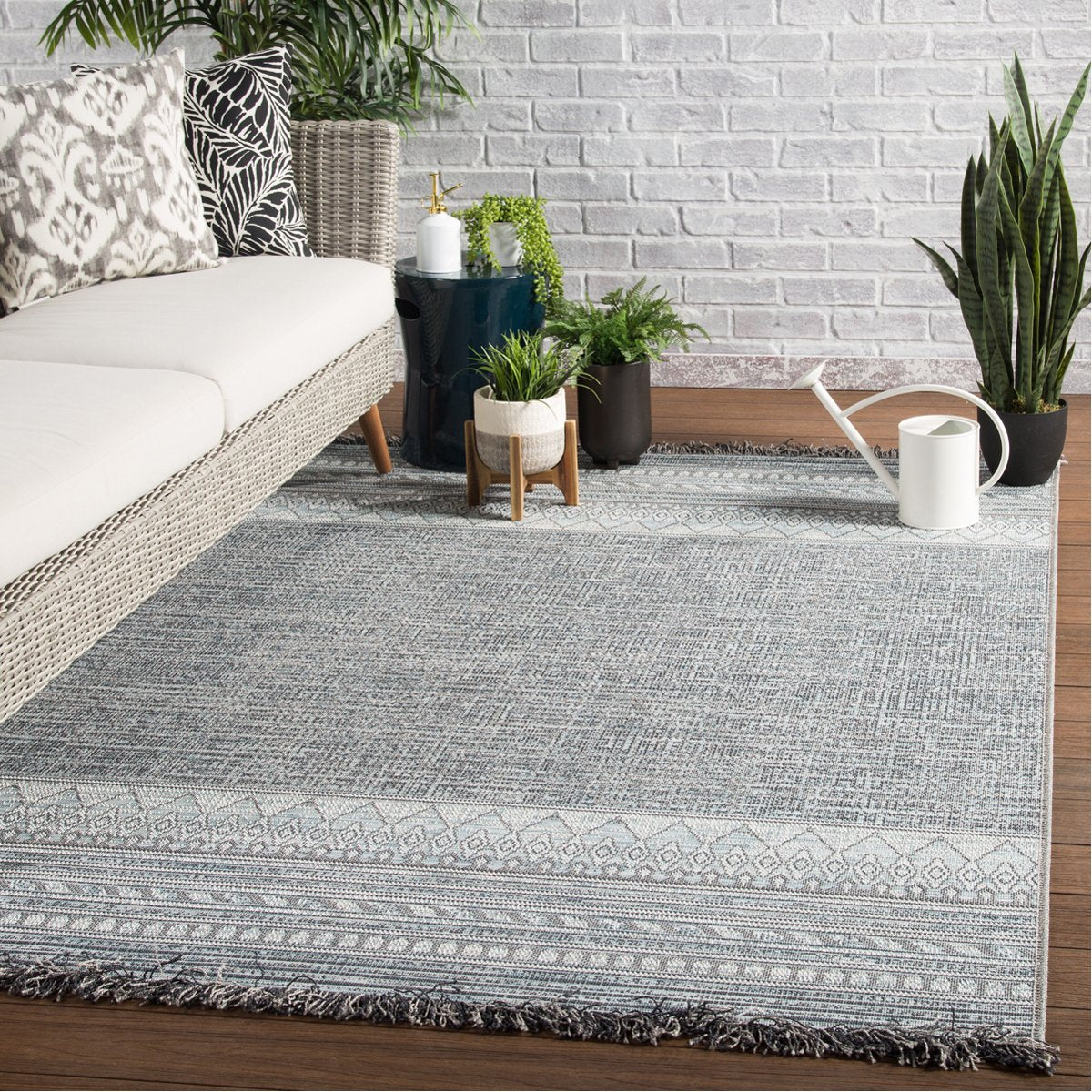 Jaipur Tikal Rao Border Geometric Gray Light Blue TKL07 Rug