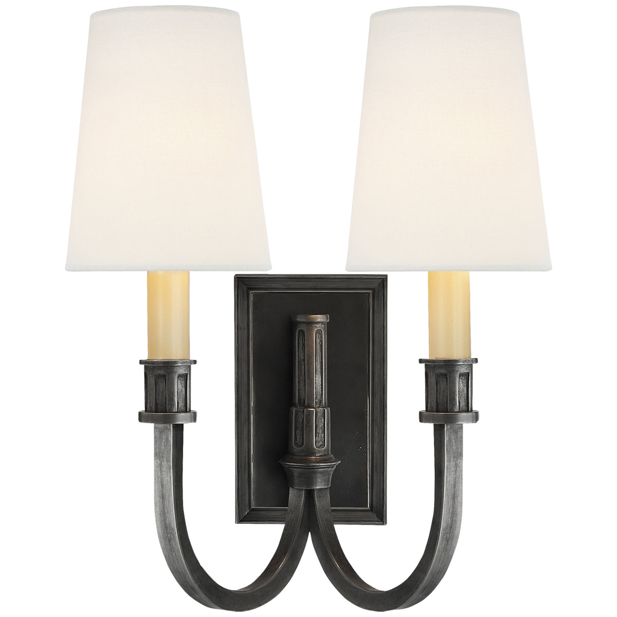 Visual Comfort Modern Library Double Sconce with Linen Shade