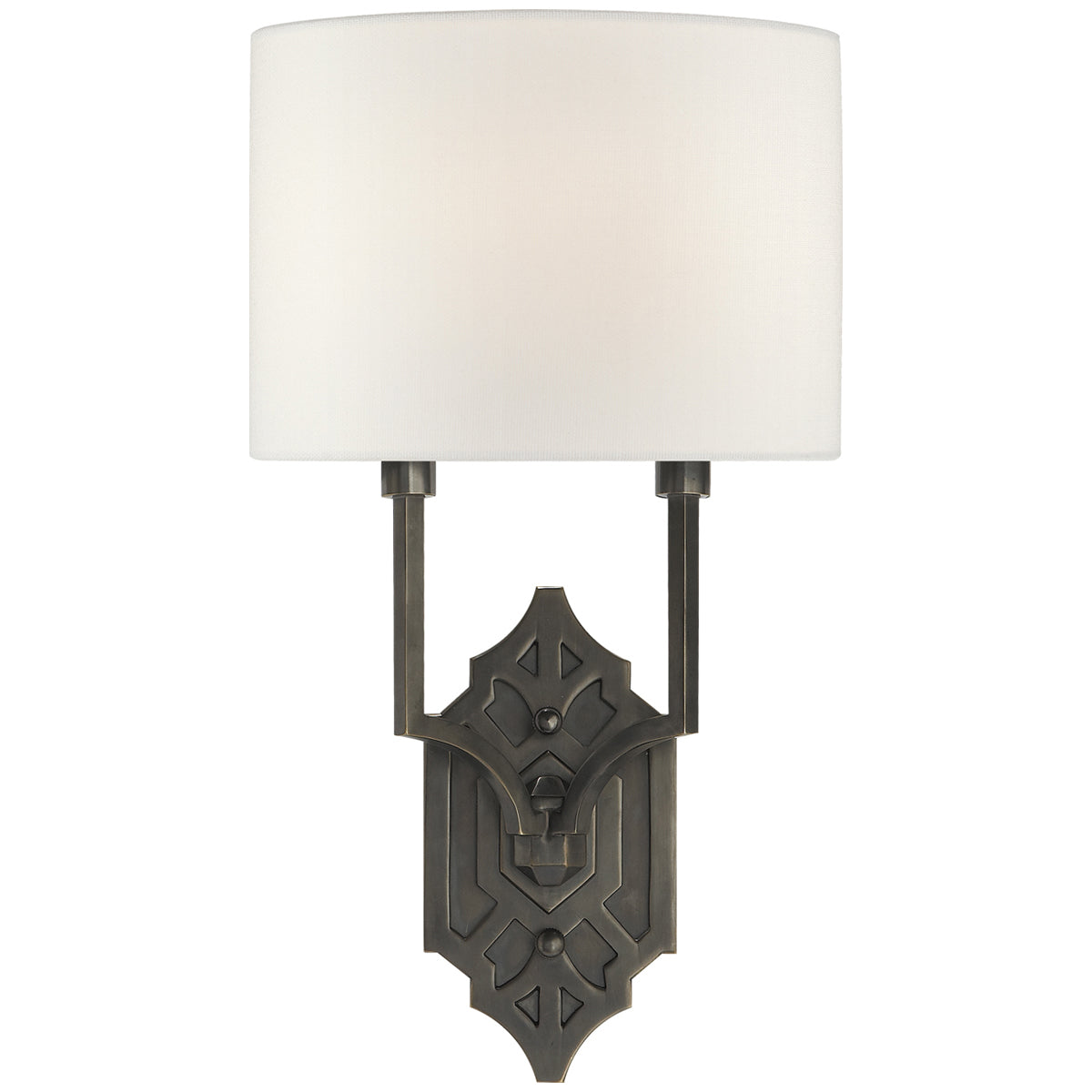 Visual Comfort Silhouette Fretwork Sconce with Linen Shade