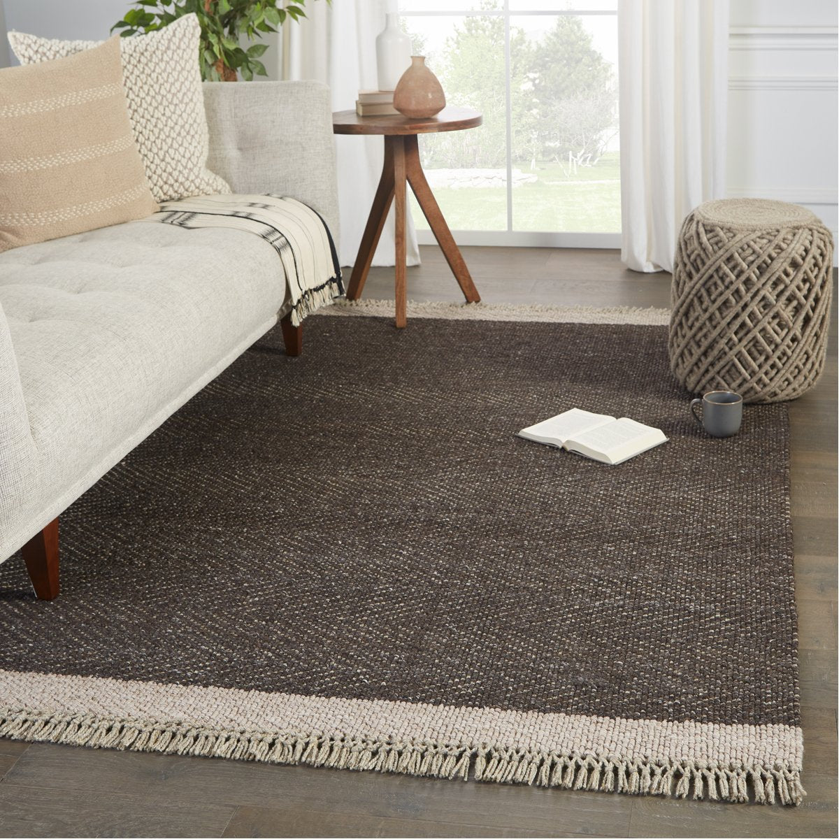 Jaipur The Weekend Sunday Border Solid Dark Gray Beige TWK02 Rug