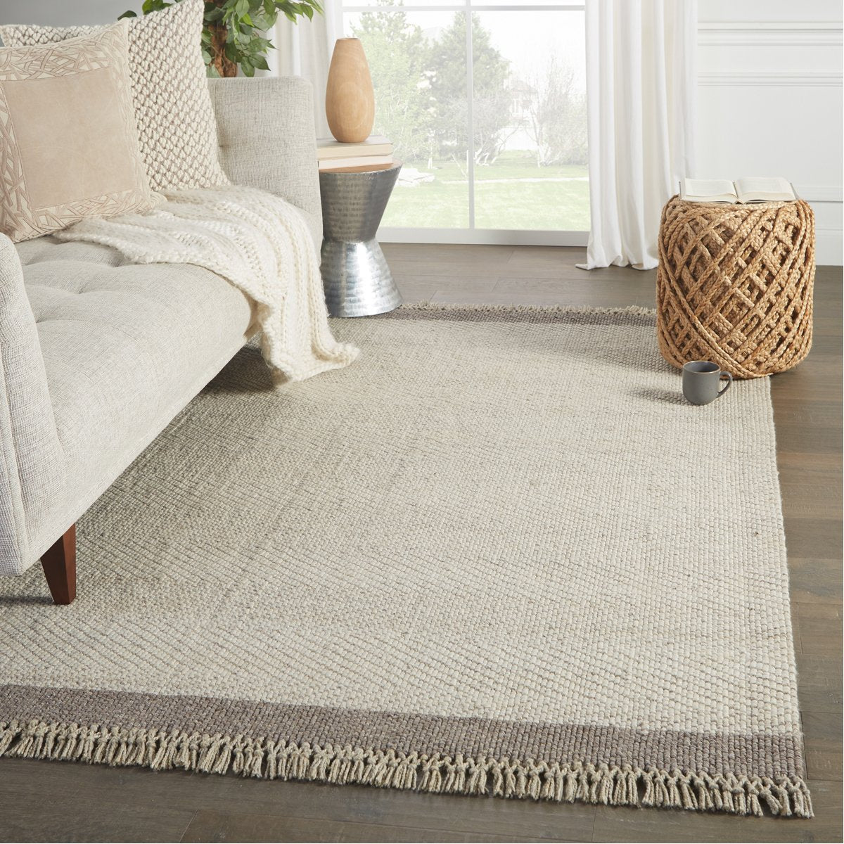 Jaipur The Weekend Sunday Border Solid Light Gray Ivory TWK03 Rug