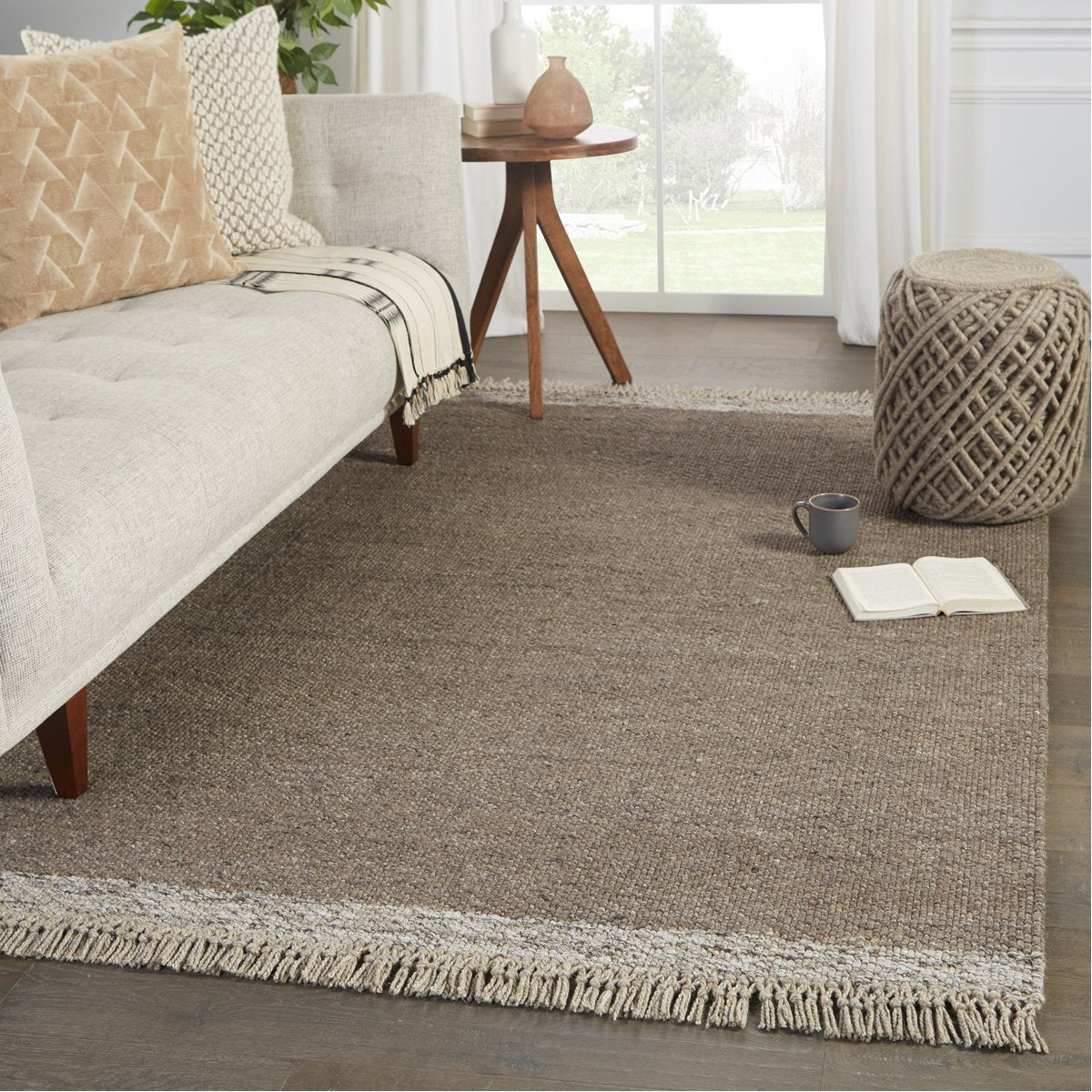 Jaipur The Weekend Sunday Border Solid Light Brown Gray TWK04 Rug