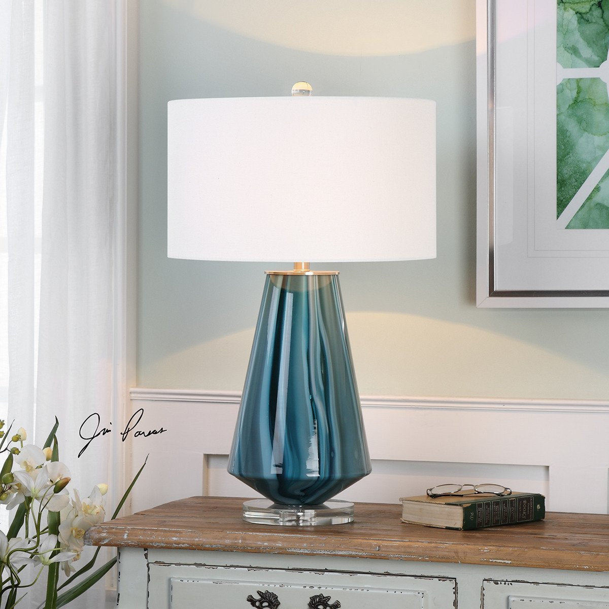 Uttermost Pescara Teal-Gray Glass Lamp