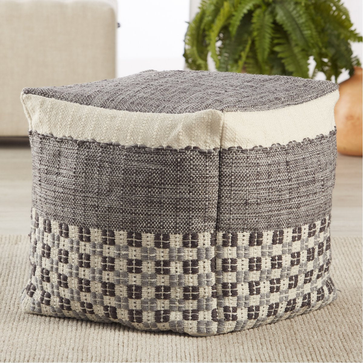 Jaipur Vilano Seaton Geometric Stripes Gray Cream VLA03 Pouf