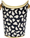 Worlds Away Oval Wastebasket with Lion Handles in Black Leopard