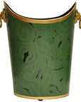 Worlds Away Oval Wastebasket with Lion Handles in Malachite