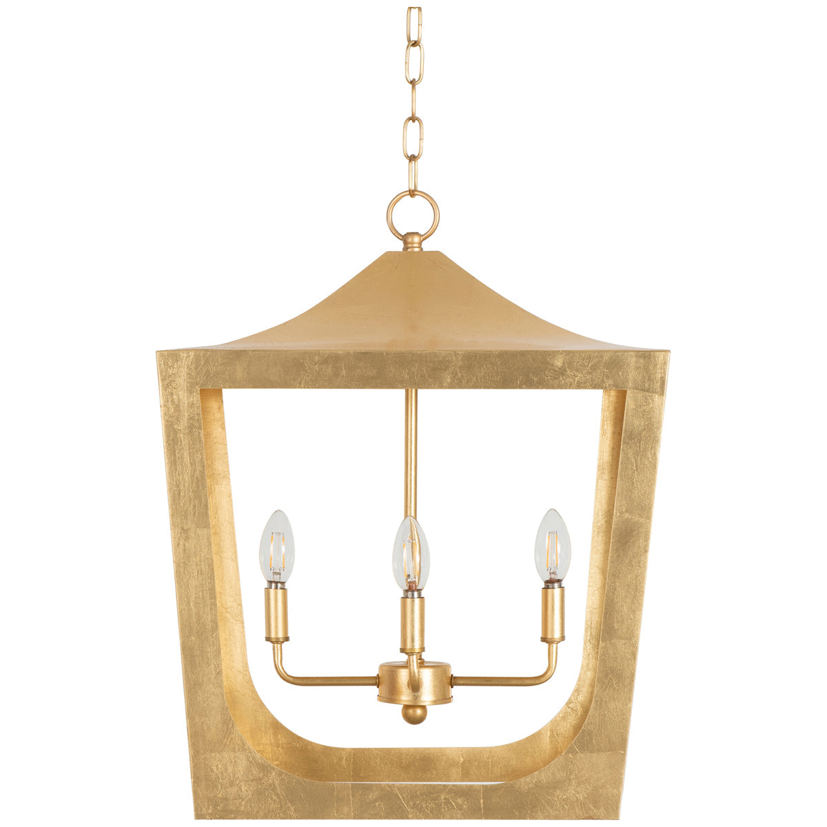 Worlds Away Modern Pagoda Lantern with 4-Light Gold Leaf Cluster