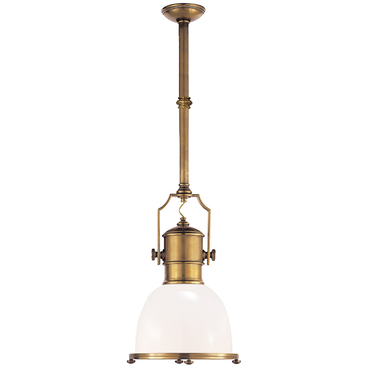 Visual Comfort Country Industrial Small Pendant with White Glass Shade