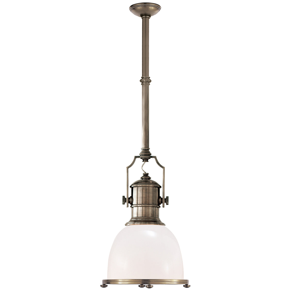 Visual Comfort Country Industrial Small Pendant with White Glass Shade