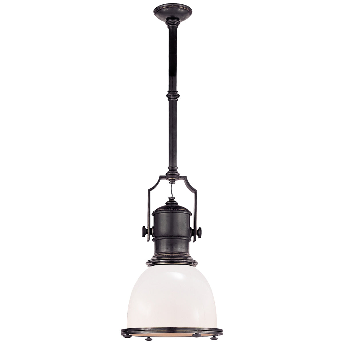 Visual Comfort Country Industrial Small Pendant with White Glass Shade