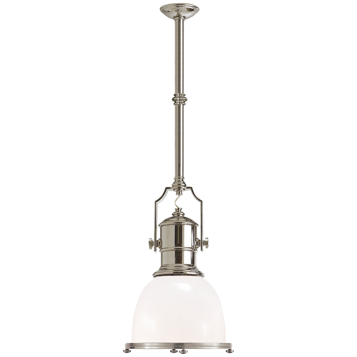 Visual Comfort Country Industrial Small Pendant with White Glass Shade